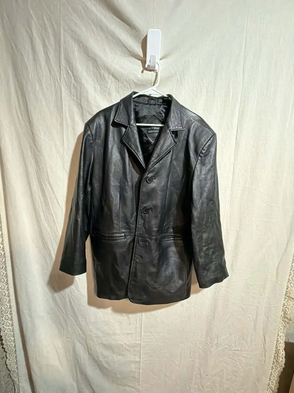 J. Ferrar Men's Black Genuine Lambskin Leather Jacket Blazer Coat Medium